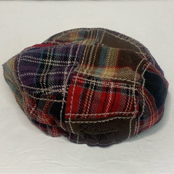 True Religion Stitched Flannel Plaid Patchwork Newsboy Flat Cap Hat - Picture 3 of 12